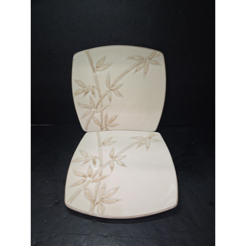 Florida Marketplace Bamboo Dinner Plates, Beige Square Plate, Set of 2 Tableware